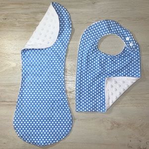 NEW Baby Blue Polka Dots Bib & Burp Cloth - Handmade Baby Gift Set UNC Tar Heels